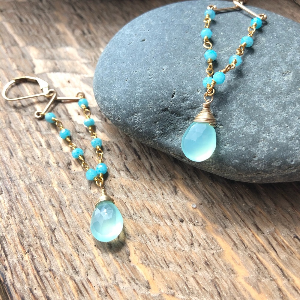 Blue Teardrop Chandelier 14k Gold Filled Earrings|Boho Earrings